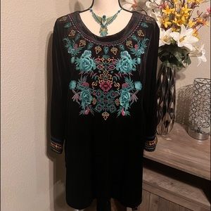 Gorgeous black velour top with embroidery. Size XL, by Calessa. (Dillard’s)